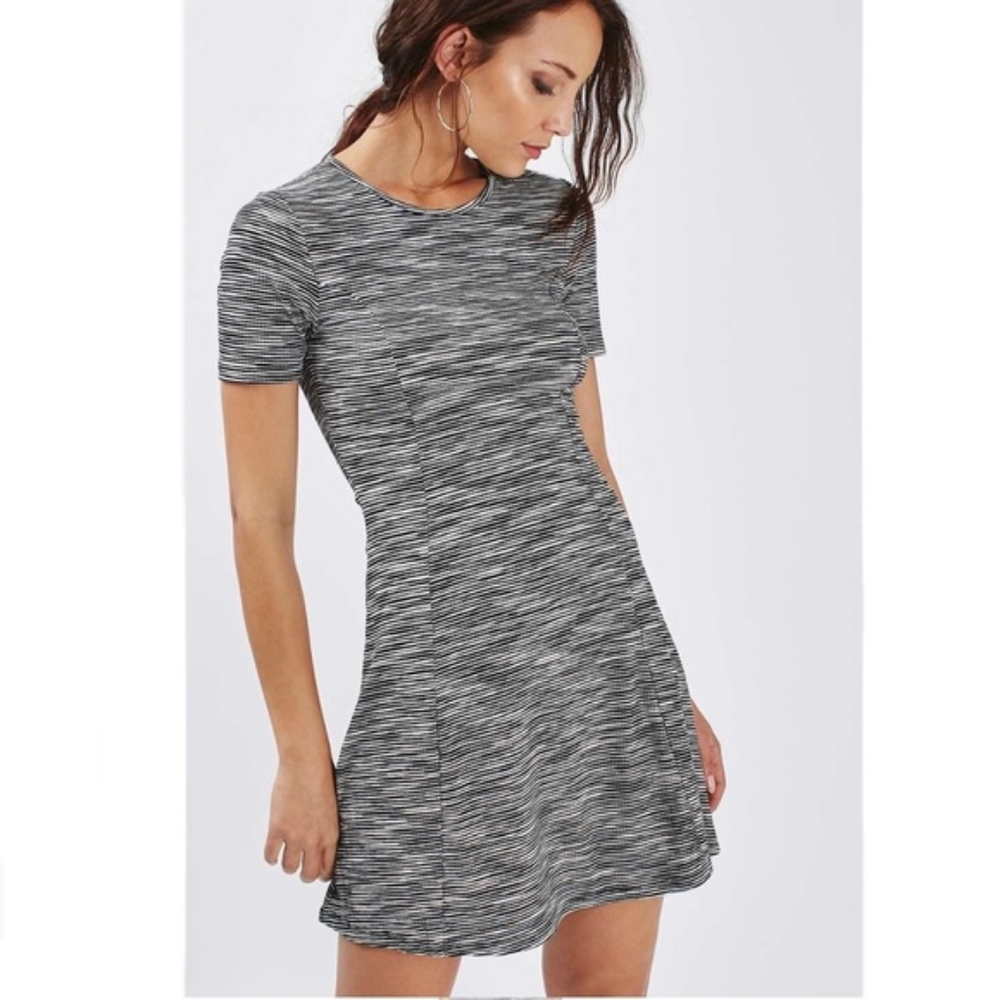 Topshop Black And White Striped Skater Dress